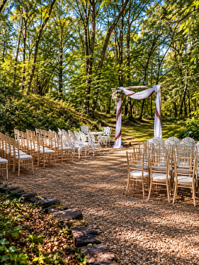 Wedding ceremony area at Swallows Oast in East Sussex