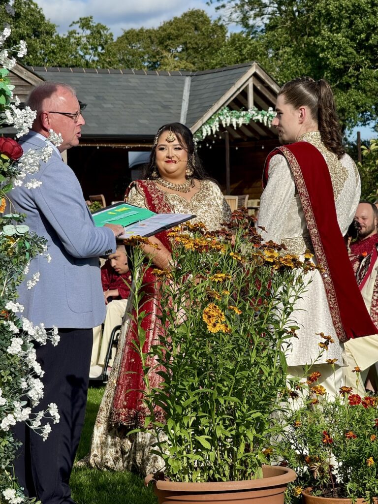 Bride and Groom with Registrar at Manor Hill House Worcestershire