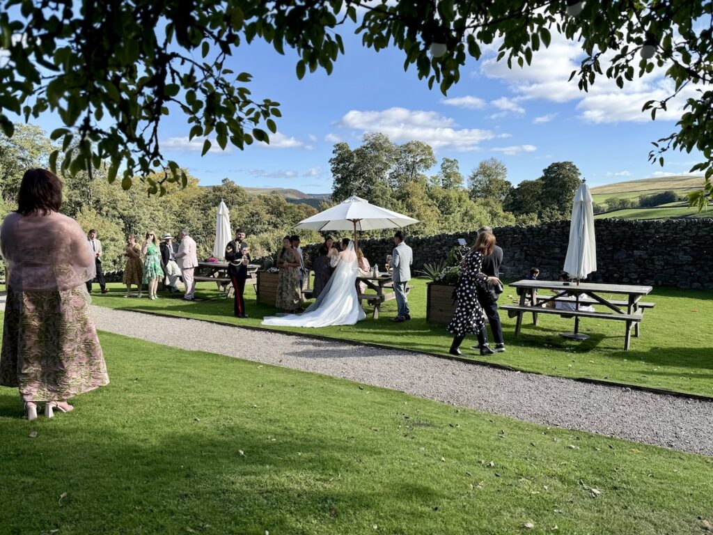 Outdoor Wedding drinks reception at The Priests House in Skipton North Yorkshire