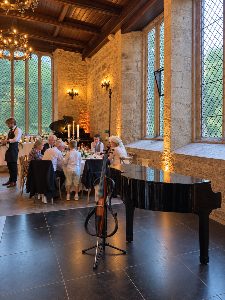 JAM Duo Yamaha SVC300F Setup with Nord Piano and Grand Piano Shell at the Priests House Skipton with Daytime Wedding Music by JAM Duo Cello and Piano Duo
