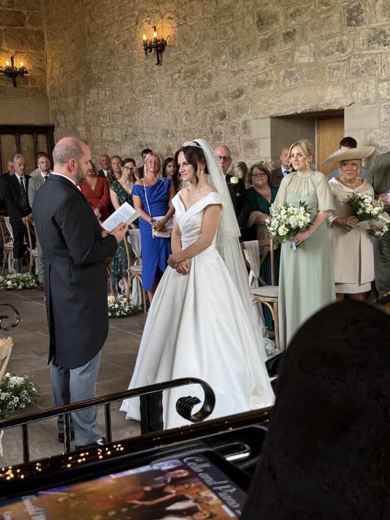 Bride and Groom During Ceremony at the Priests House Skipton with Daytime Wedding Music by JAM Duo Cello and Piano Duo