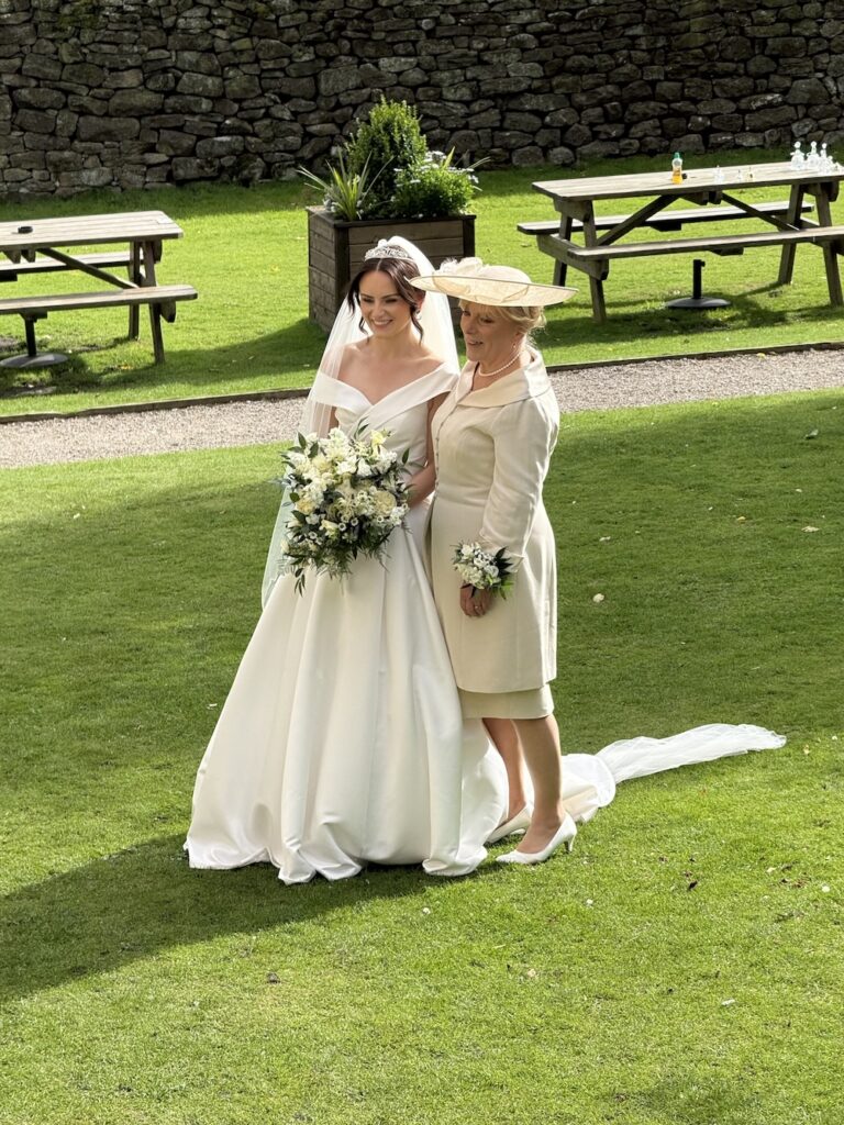 Bride and Mother at the Priests House Skipton with Daytime Wedding Music by JAM Duo Cello and Piano Duo