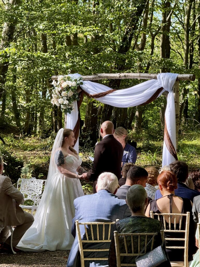 Outdoor Ceremony area JAM Duo Piano and Cello Duo Daytime Music at Swallows Oast in East Sussex