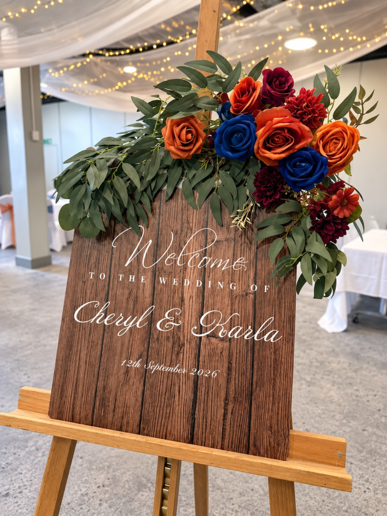 Welcome sign for wedding at Village Hotel in Portsmouth Hampshire