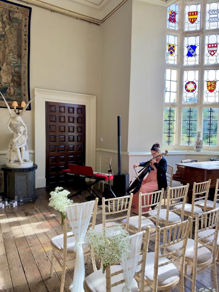 Anne Marie wedding cellist daytime wedding music at Elmore court