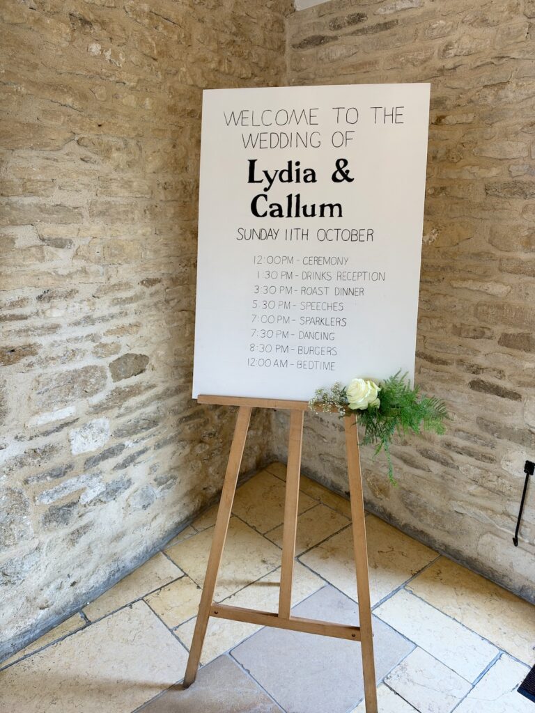 Welcome sign at Kingscote barn in The Cotswolds