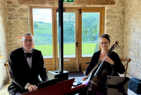 JAM Duo Wedding Musicians Cello and Piano at Kingscote Barn in Gloucestershire and The Cotswolds