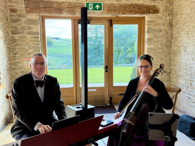 JAM Duo Wedding Musicians Cello and Piano at Kingscote Barn in Gloucestershire and The Cotswolds