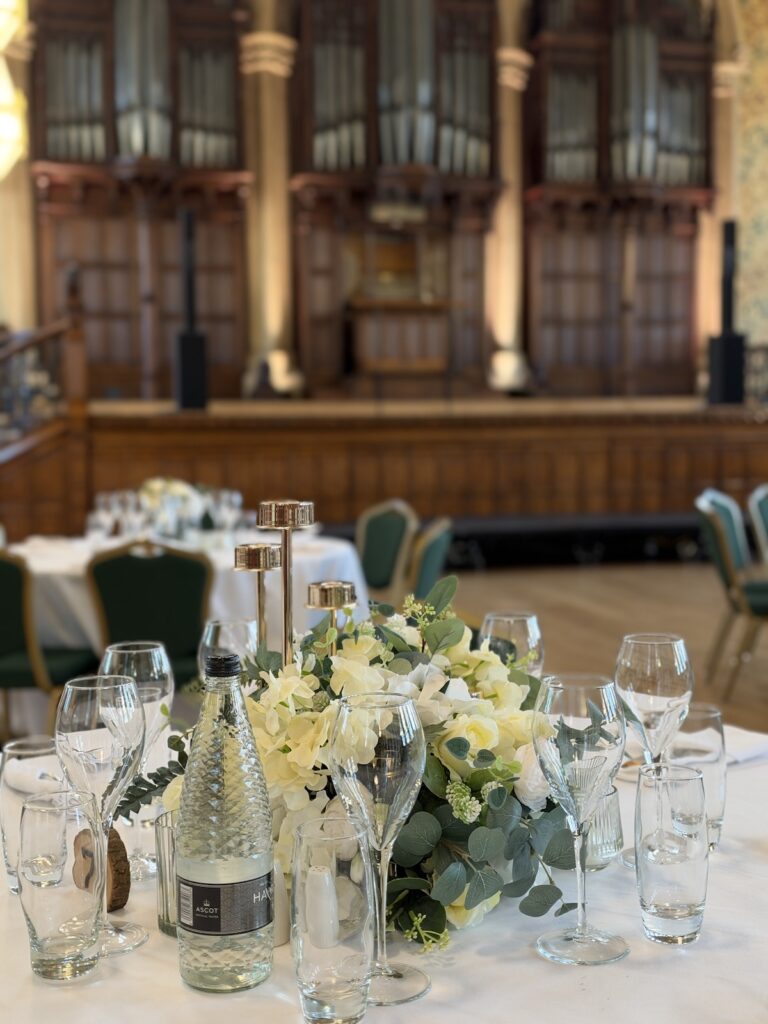 Wedding meal with organ at Rochdale Town Hall