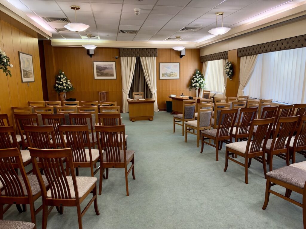 Main ceremony room at Swansea Civic Centre